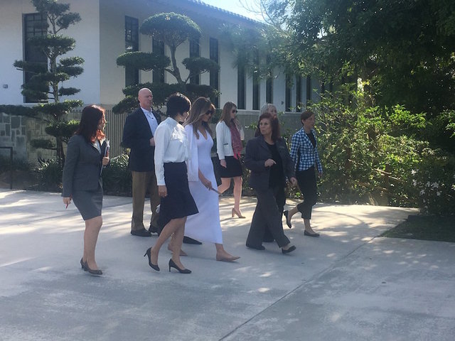 Melania Trump visits Japanese garden in first solo event as first lady