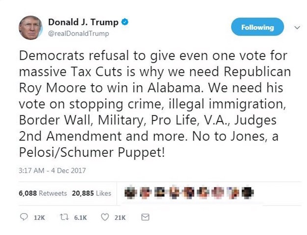 President Trump fully endorses Alabama GOP Senate candidate Roy Moore