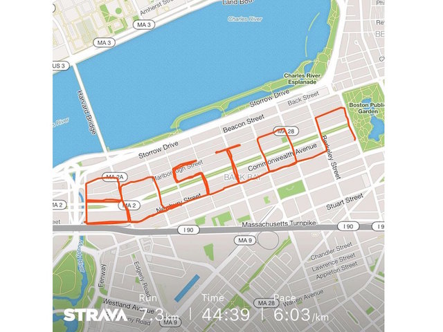 People run course that spells out 'Boston' on 5th anniversary of bombings